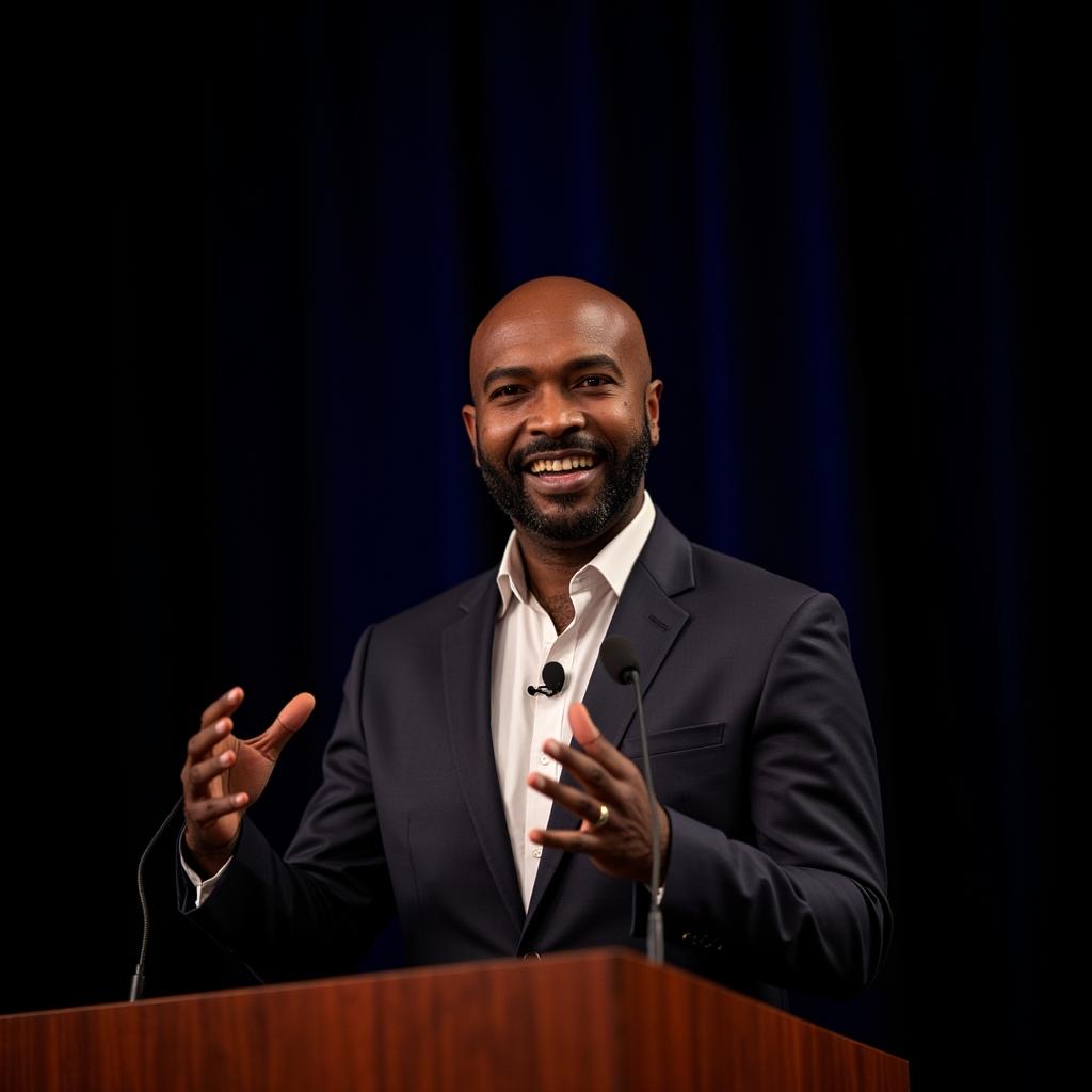 Thaddeus D. Leavell speaking at a podium